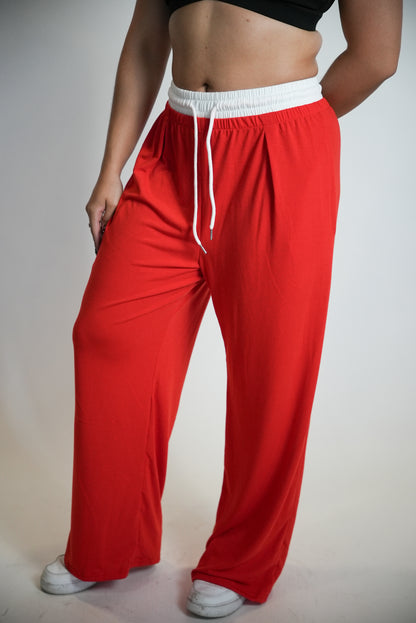 Hi-Fi Double Waisted Pants - Red