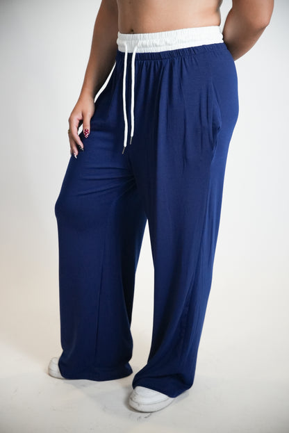Hi-Fi Double Waisted Pants - Navy