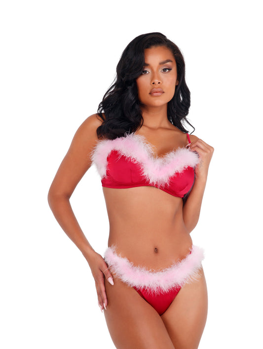 2PC MARABOU SATIN BRA SET